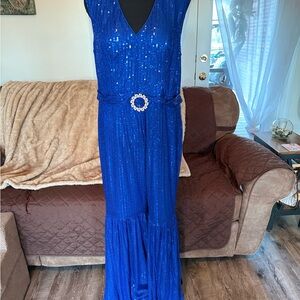 Elegant Blue Sequin Jumpsuit
